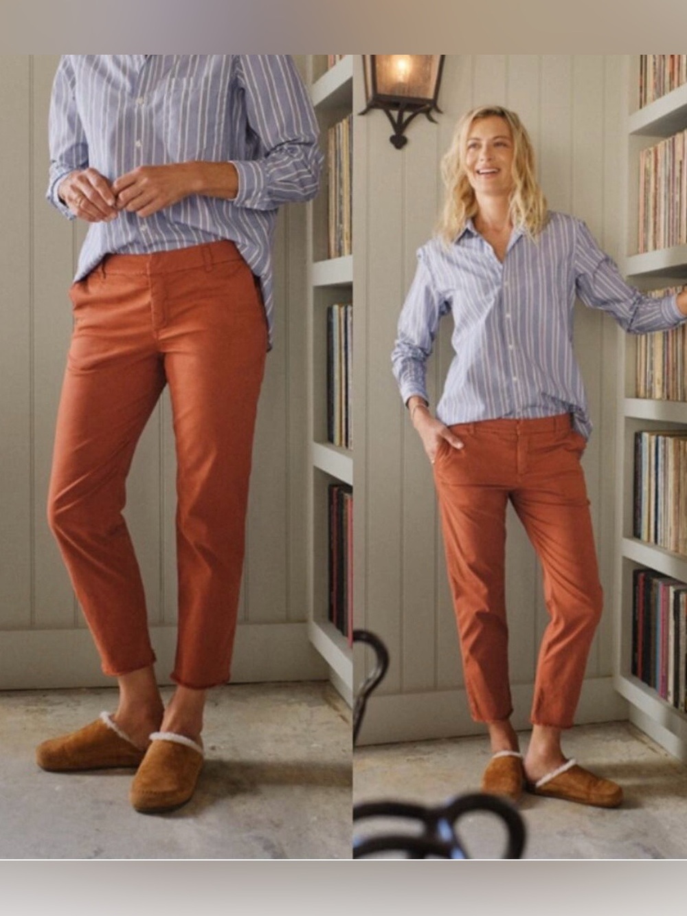 Frank & Eileen The Wicklow Raw Hem Cotton Chino Pants Size 8 in Rust